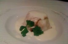 Tortino di patate e prosciutto di praga con fonduta di parmigiano