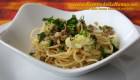 Spaghetti al tonno con fiori di zucca e broccoli