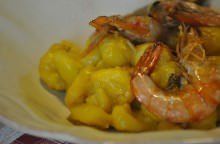 Gnocchi di kamut in crema di zucca e mazzancolle croccanti