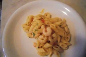 Mezzepenne ai gamberi e crema di ceci
