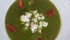 Crema tiepida di lattuga, prezzemolo, pescatrice e gamberetti