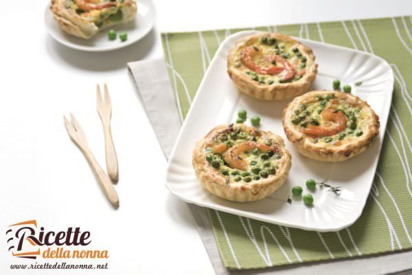 Quiche al sapore di mare con gamberi e piselli