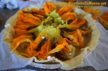 Tortino allo stracchino e fiori di zucca con semi di lino