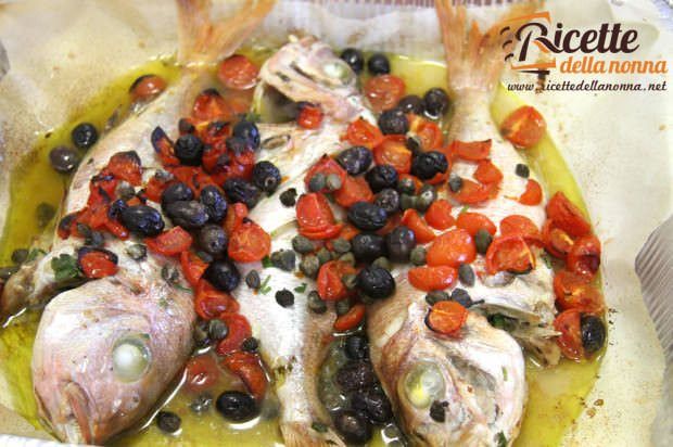 Pagello capperi, olive e menta ricetta e foto