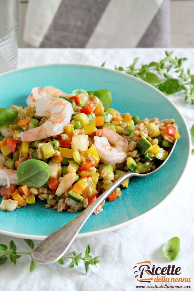 Insalata di farro e gamberi rosa ricetta e foto