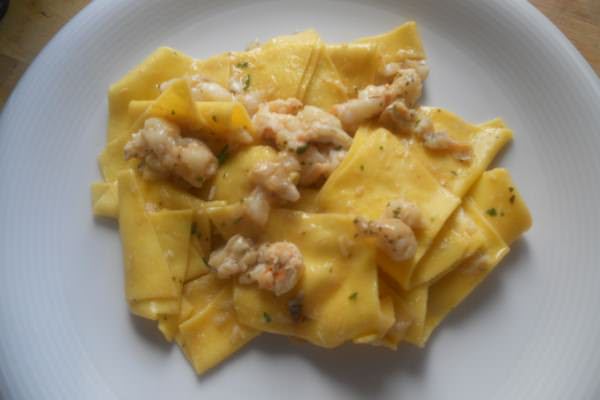 Maccheroni al ragù bianco di scampi e gallinella ricetta e foto