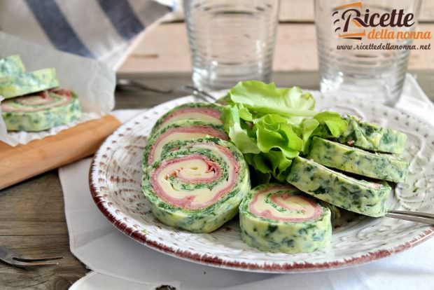 Ricetta rotolo di frittata di spinaci con provola e cotto