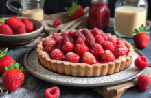 Crostata al cioccolato, geleè di fragole e lamponi