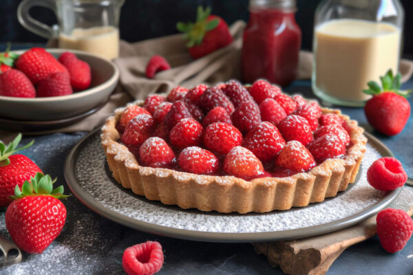 Crostata al cioccolato, con geleè di fragole e lamponi