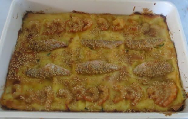Lasagne al baccalà gamberi e triglie ricetta e foto