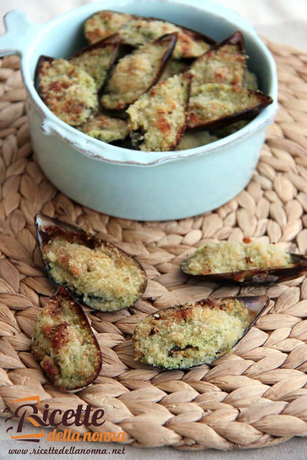 Cozze gratinate al pesto di zucchine