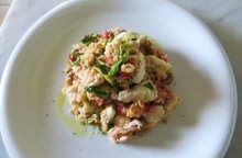 Panzanella con calamari e rana pescatrice