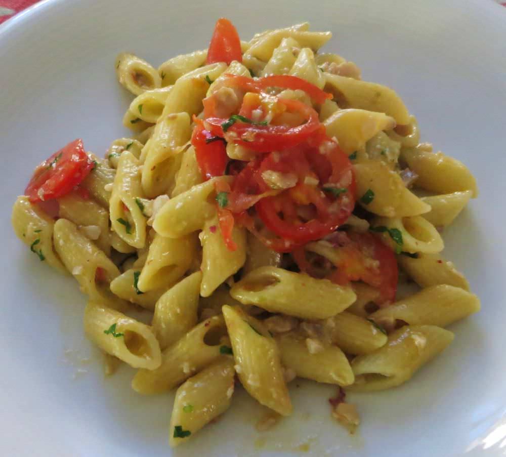 mezze penne con triglie e scarola1