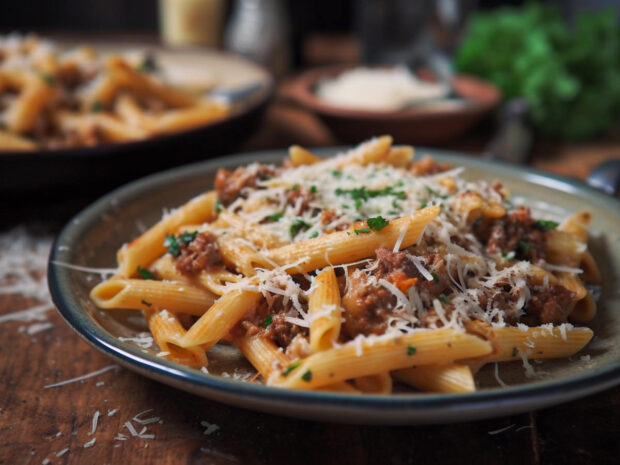 Penne con ragù di salsiccia e pecorino