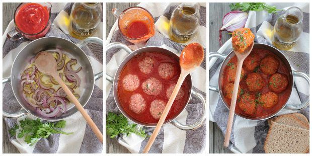 Preparazione Ricetta polpette di carne in umido al pomodoro 2