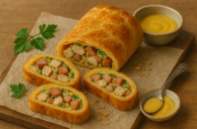 Se aggiungi speck, wurstel e una frittatina al prezzemolo al tuo petto di pollo, ci fai uno strudel salato che è la fine del mondo