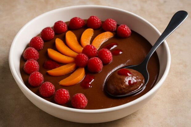 Cremoso al cioccolato e coulis di lamponi