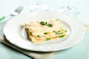 Lasagne zucchine e gamberi