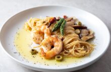 Pasta gamberi e melanzane